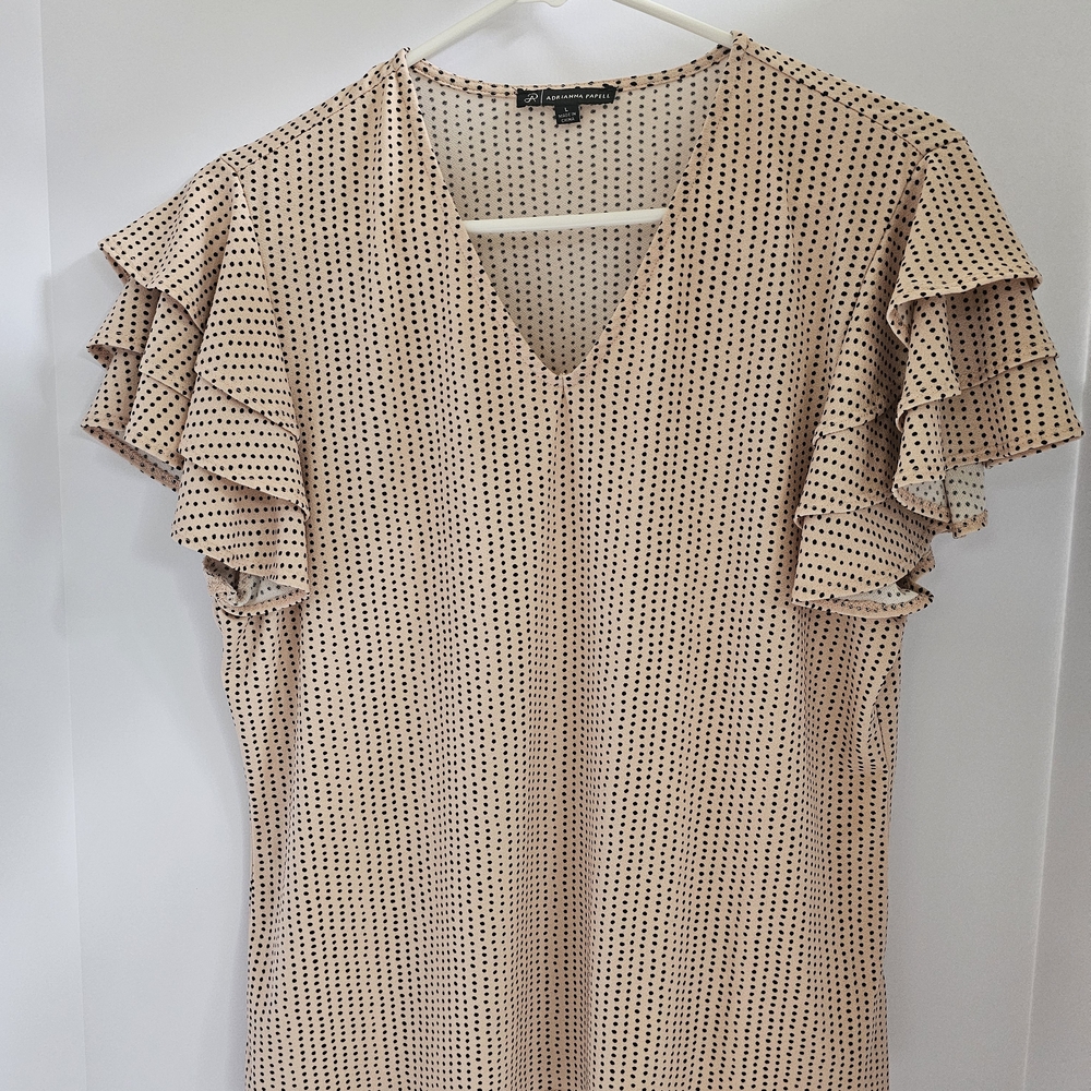 Adrianna Papell Cream and Black Ruffle Sleeve Midi Top
